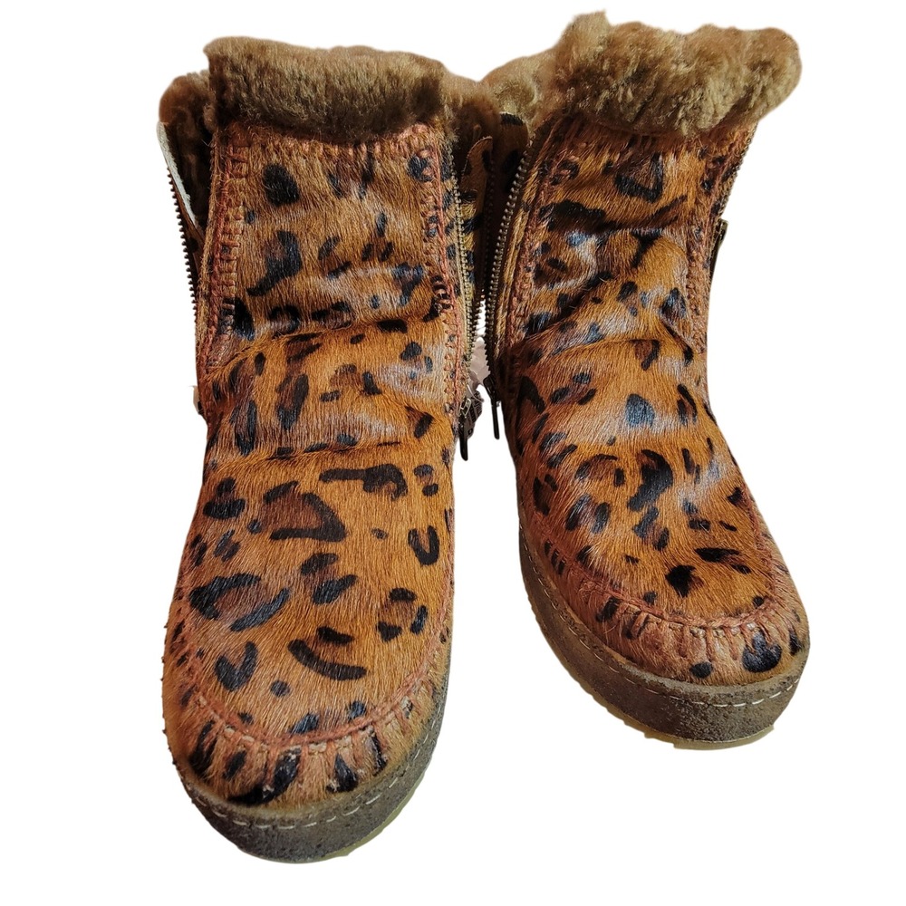 Laidback London Setsu Crochet Leopard Boots Womens 40 Brown Excellent Calf Hair